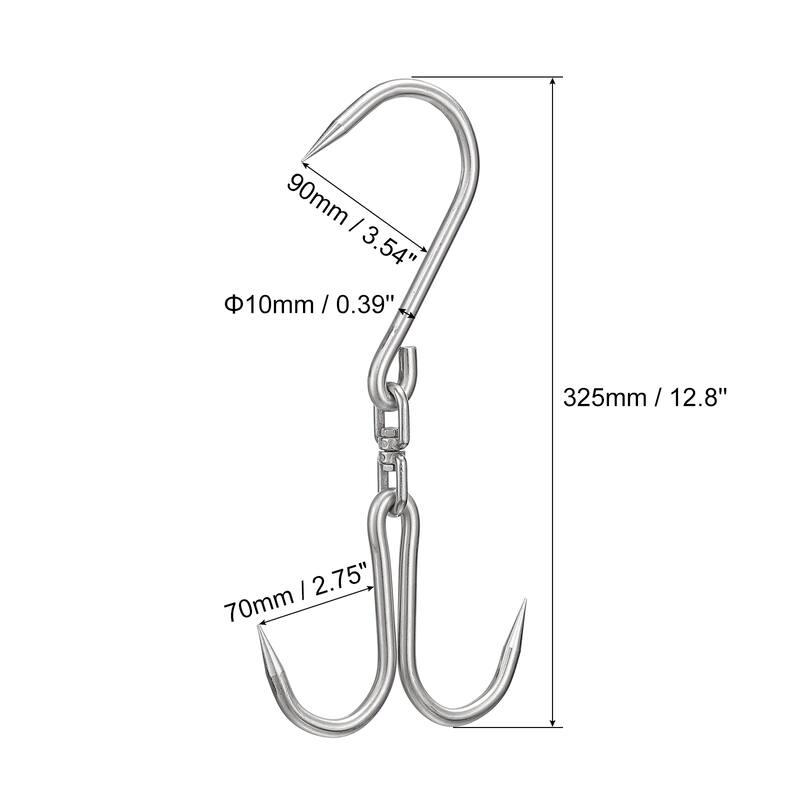 12.8" Double Meat Hooks, 0.39" Thickness Stainless Steel Swivel Meat Hook - Silver Tone - Silver Tone - 12.8"
