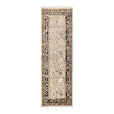 Overton One-of-a-Kind Hand-Knotted Traditional Oriental Mogul Ivory Area Rug - 2' 6" x 7' 10"