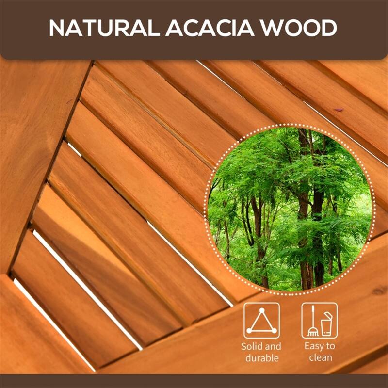 Natural Acacia Wood Outdoor Folding Table with Slatted Design and Umbrella Hole - 39.25" x 28.25" H