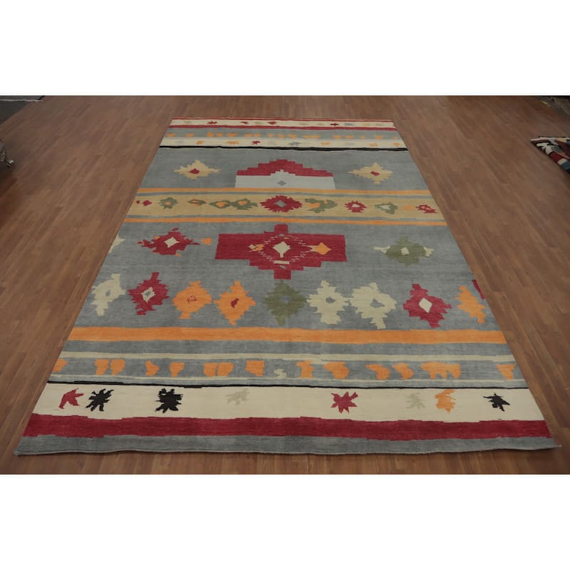Vegetable Dye Wool Gabbeh Turkish Area Rug Handmade Wool Carpet - 13' 5'' X 8' 11''
