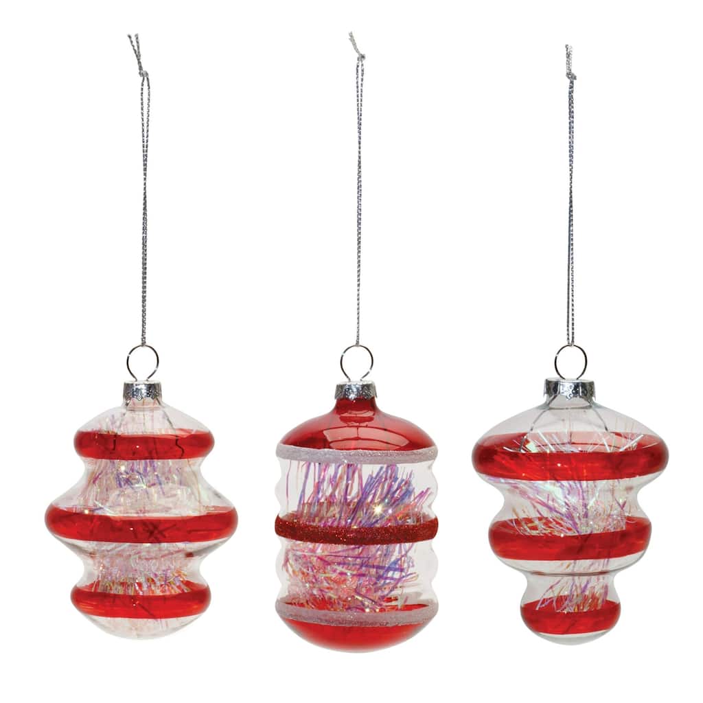Finial Tinsel Glass Christmas Ornaments - 4.25" - Red - 12ct
