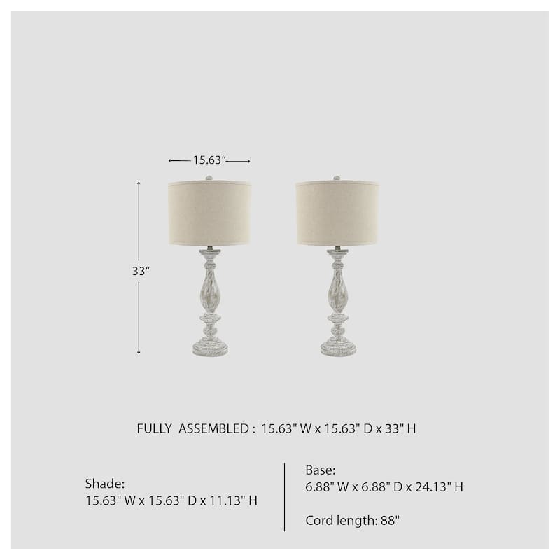 Bernadate Whitewash 33 Inch Table Lamps - Set of 2