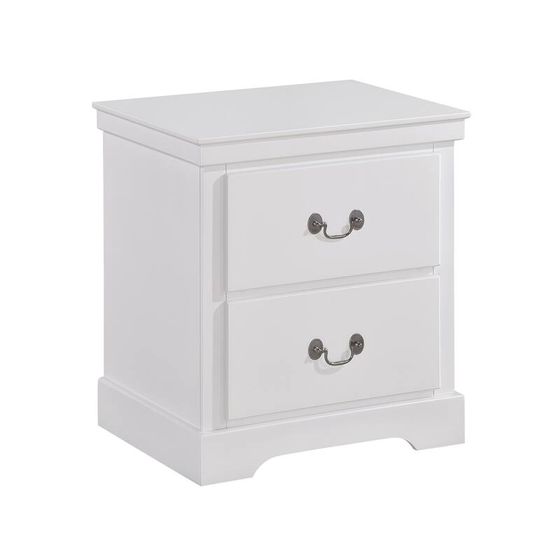 Classic 2-Drawer Nightstand in White Finish with Satin Nickel Handles