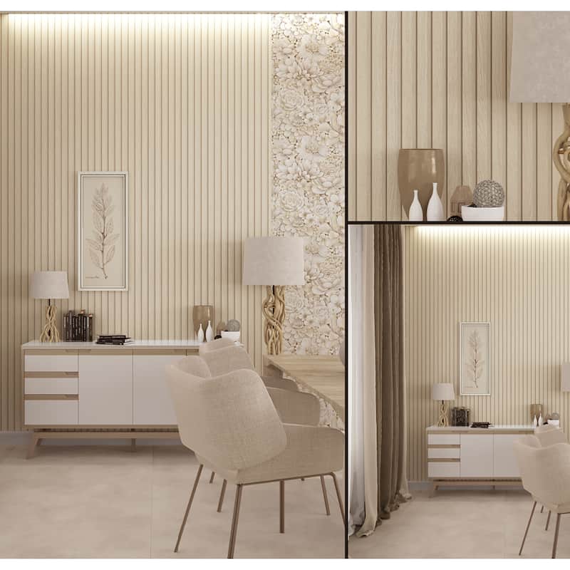 Galerie Wallcoverings Eden Collection Wood Slat Stripe Vinyl on Non-Woven Matte Wallpaper Roll