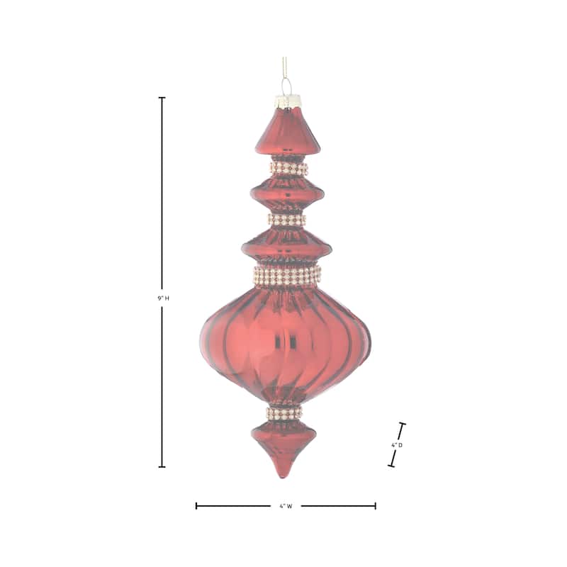 9" Glass With Diamondn Band Finial Ornament Set of 3