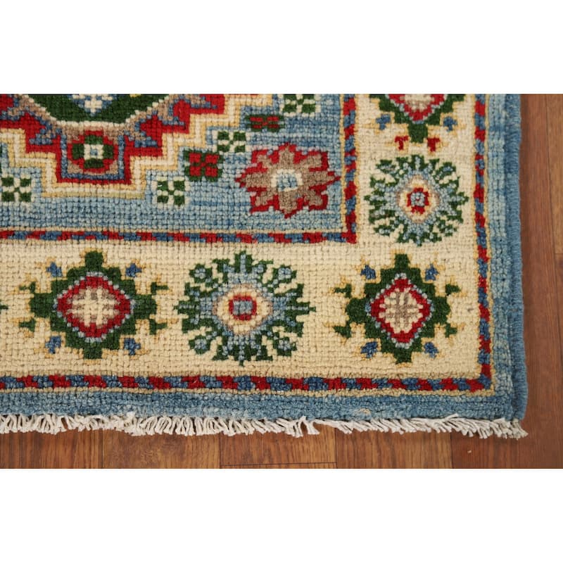 Light Blue Kazak Oriental Accent Rug Hand-Knotted Wool Carpet - 2'1" x 3'0"