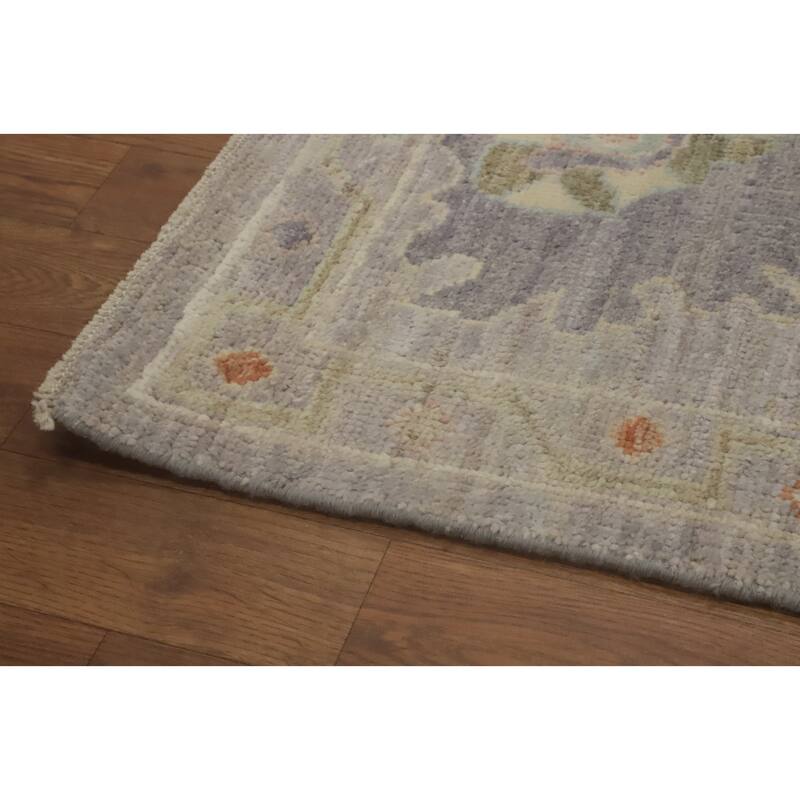 Vegetable Dye Wool Oushak Turkish Area Rug, Floral Geometric Carpet - 9' 9'' X 8' 0''