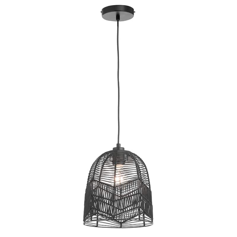 Henrietta River of Goods Black Metal and Woven Rattan Hanging Pendant Light - 9.875" x 9.875" x 13/61"