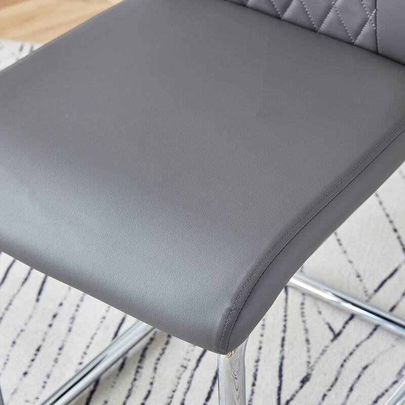 Leather Dining Table Chair Dining Chair Side Chair, Grey, Set of 4