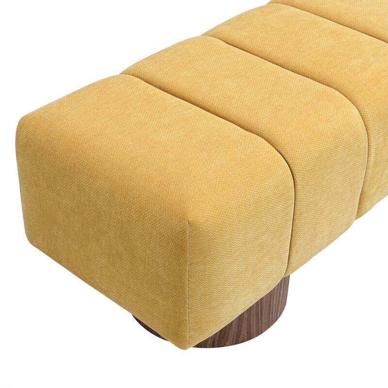 Yellow Chenille No-Assembly Dining Ottoman Bench