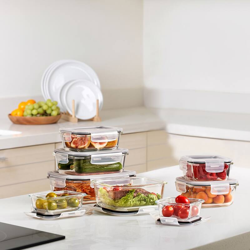 Sorbus 16-Piece Glass Food Storage Containers with Lids - Airtight, Microwave, Fridge, Dishwasher Safe Meal Prep Containers