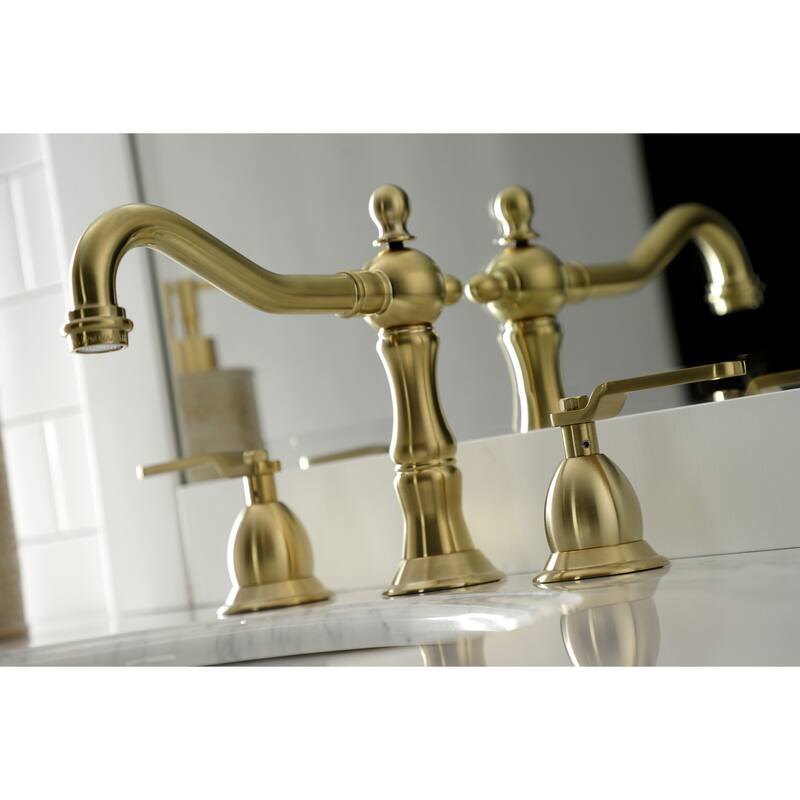 Whitaker Deck Mount Widespread Bathroom Faucet with Brass Pop-Up