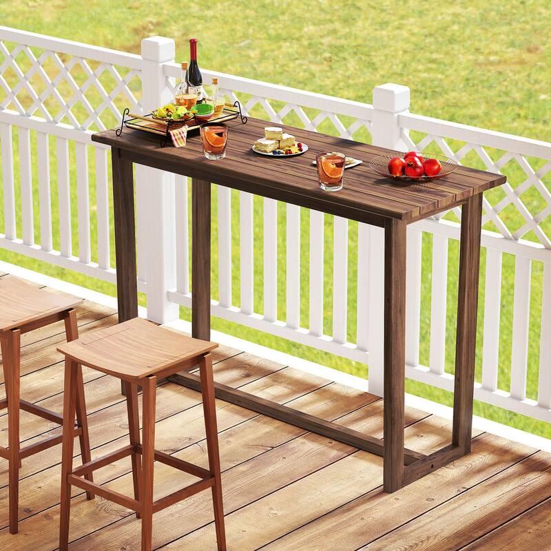 Costway 59 Inch Outdoor Bar Table with Slatted Top Rectangular Pub - Natural - See Details