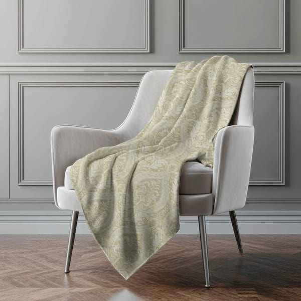 slide 2 of 36, Premium Machine Washable Modern Damask Sherpa Throw Blanket Beige - 4'2" x 5'10"