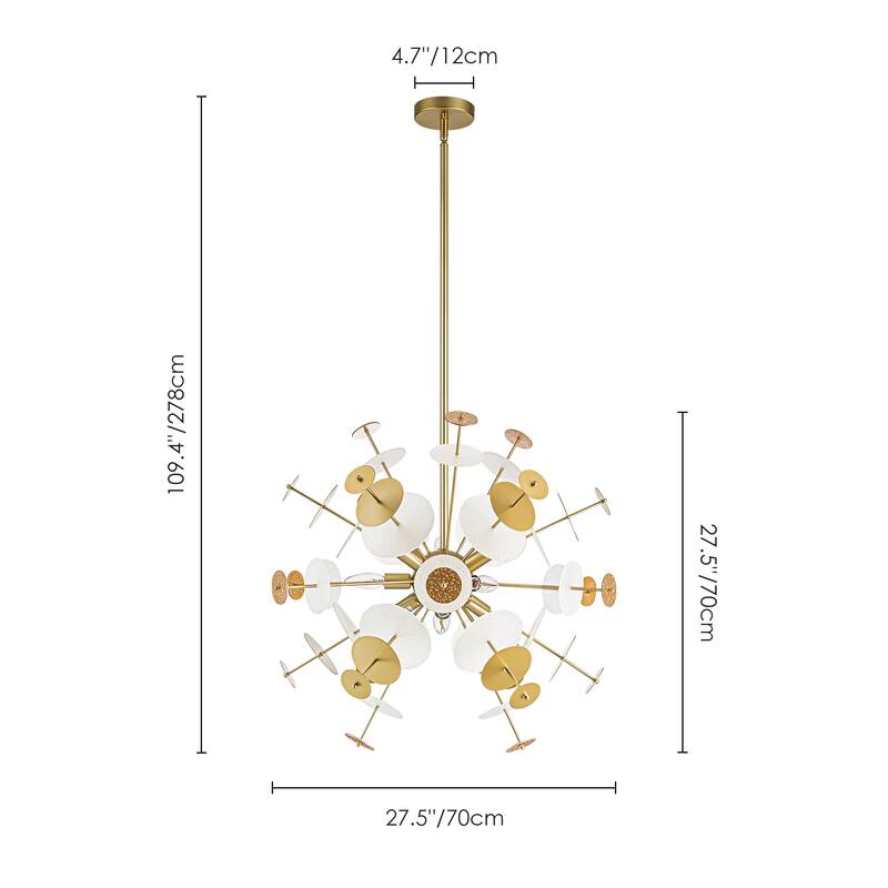 9-Light Modern Gold Linear Sputnik Starburst Textured Glass Chandelier - 27.5 in. W