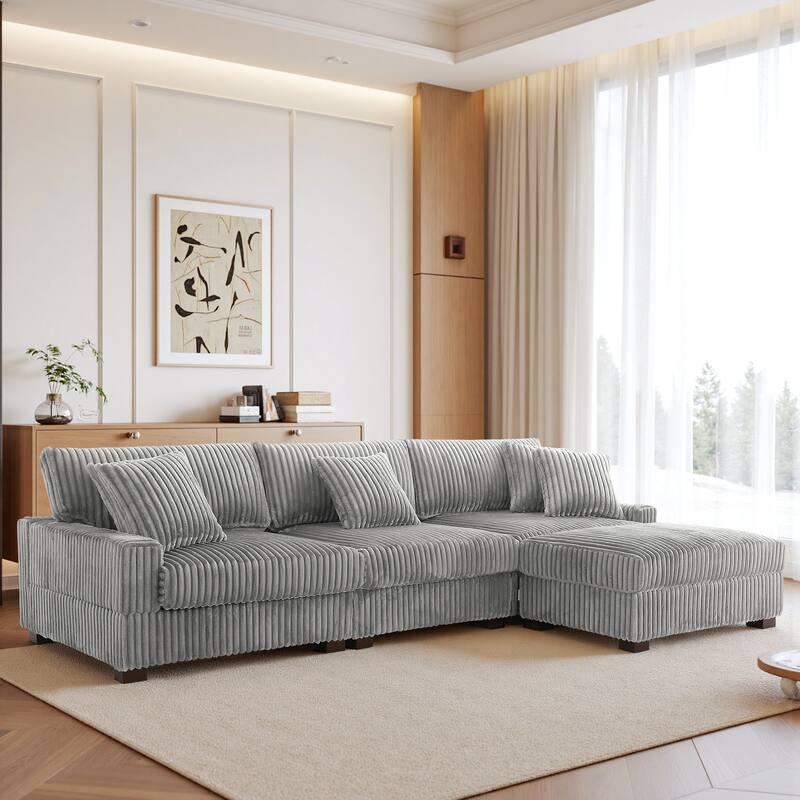 118.3" W Upholstered Sectional Modular Sofa with Ottoman