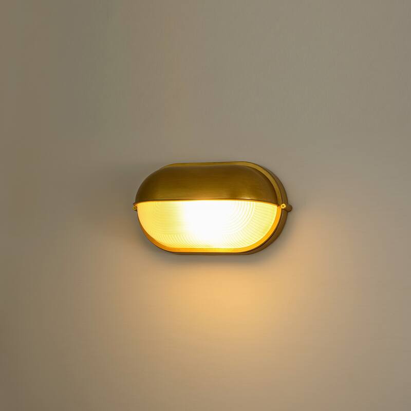 11"W 1-Light Retro 40W Oval Painted Gold Finish Wall Sconce with Clear Rippled Glass - 11.0 in. W x 6.3 in. H x 4.7 in. D
