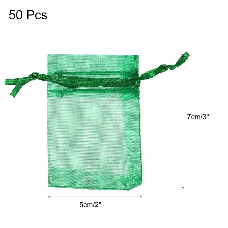 50pcs Organza Bags Drawstring Favor Pouches Sheer Mesh Bag for Wedding - Grass Green - 2 inch x 3 inch