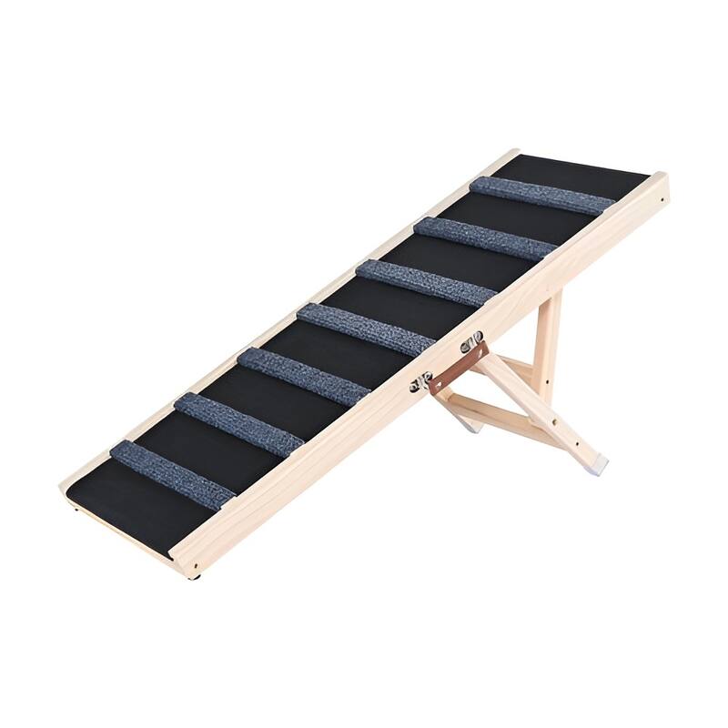 Natural-Black Wood Dog Ramp with Non-Slip Rubber and Adjustable Height