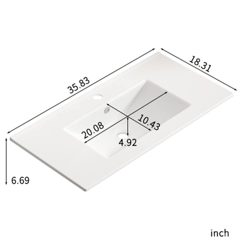 36" Bathroom Ceramic Bathroom Vanity Sink Top without Overflow
