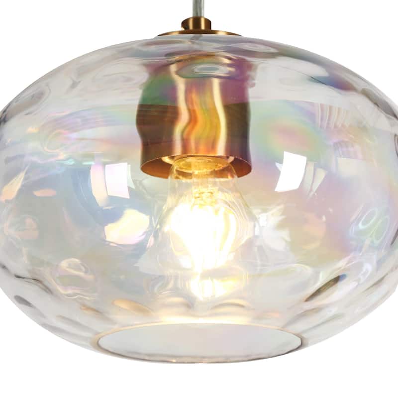 Modern 3-Light Gold Linear Chandelier Colored Ripple Glass Island Pendant Lights - W31.5" x H66" Max