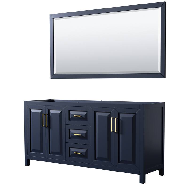 Wyndham Collection Daria 71" Double Free Standing Vanity Cabinet - - Dark Blue / Brushed Gold Hardware