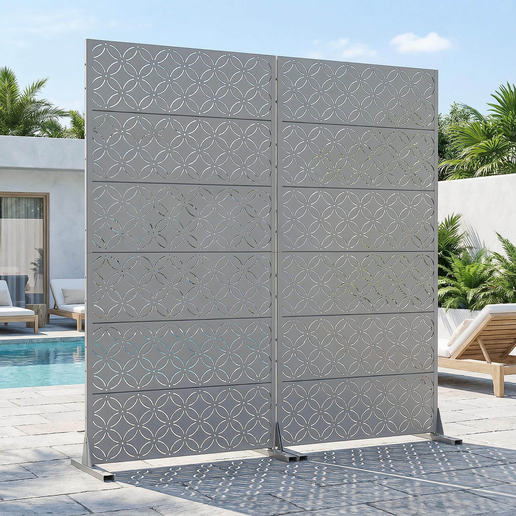 Privacy Metal Screen Fence Panel Horizontal Stripe Pattern Set of 2