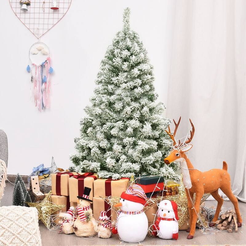 Gymax 4.5ft Snow Flocked Christmas Tree Hinged Artificial Pine Tree w/ - See Details