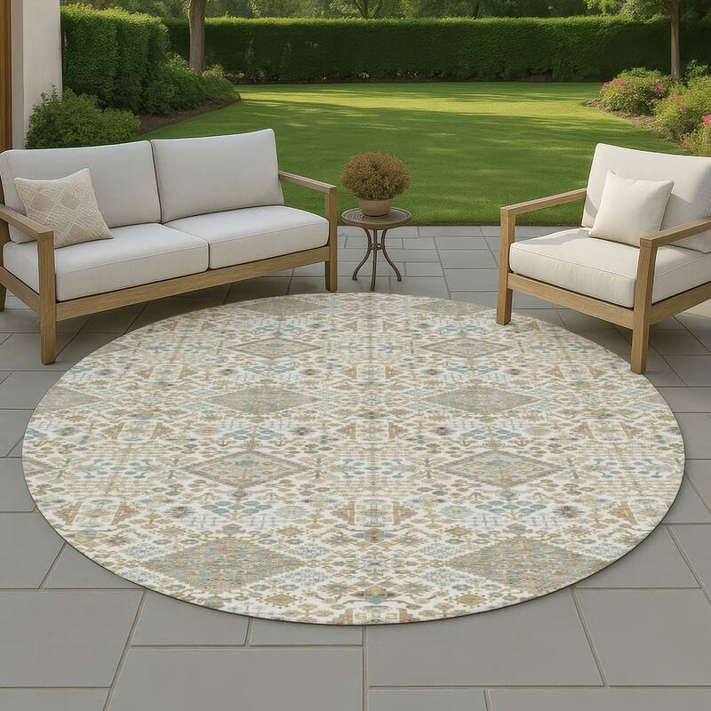 Machine Washable Indoor/ Outdoor Global Bidunga Chantille Rug - Ivory - 8' x 8'