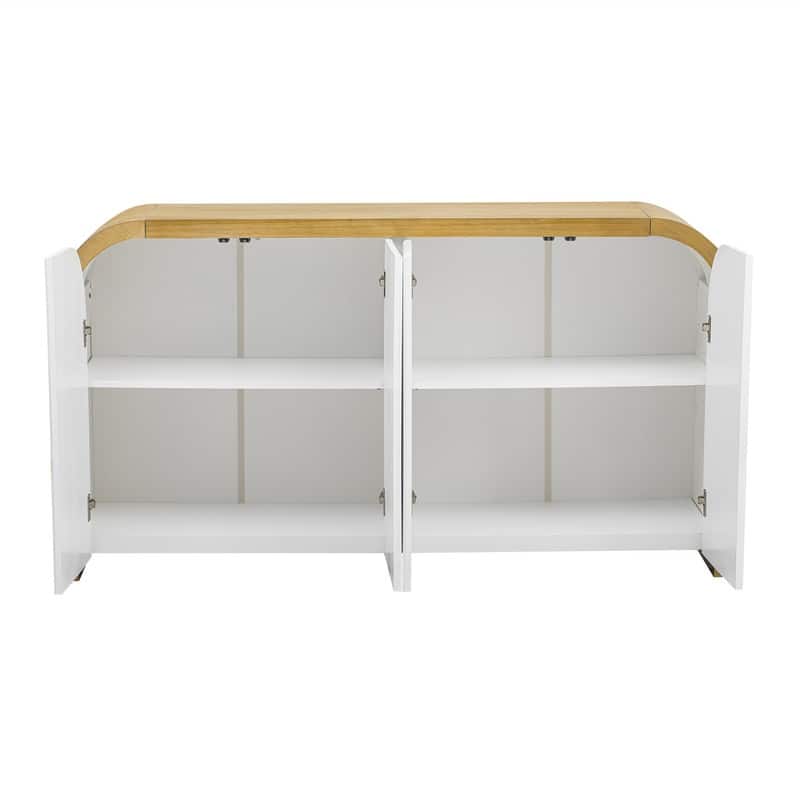 4-Door Sideboard Buffet Cabinet, Curved Corner Design Wavy Door Panel Cabinet, Accent Storage Cabinet with Adjustable Shelves