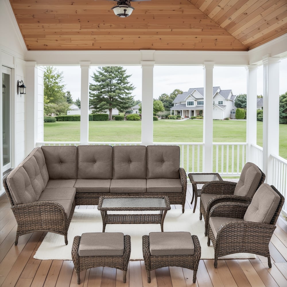 Outdoor Sectional Sofa Patio Chairs Table with Ottomans