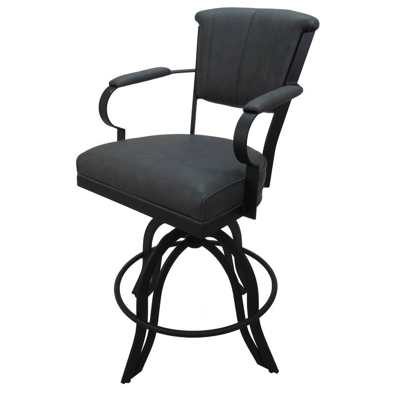 Miami Counter 26" or Bar 30" Metal Bar Stool on A Base - Grey Vinyl - Black - Bar Height