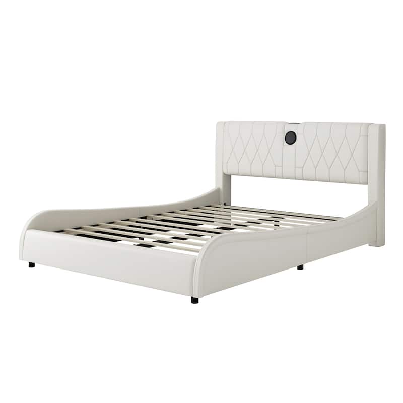 Queen Size Luxurious Faux Leather Upholstered Platform Bed w/Headboard