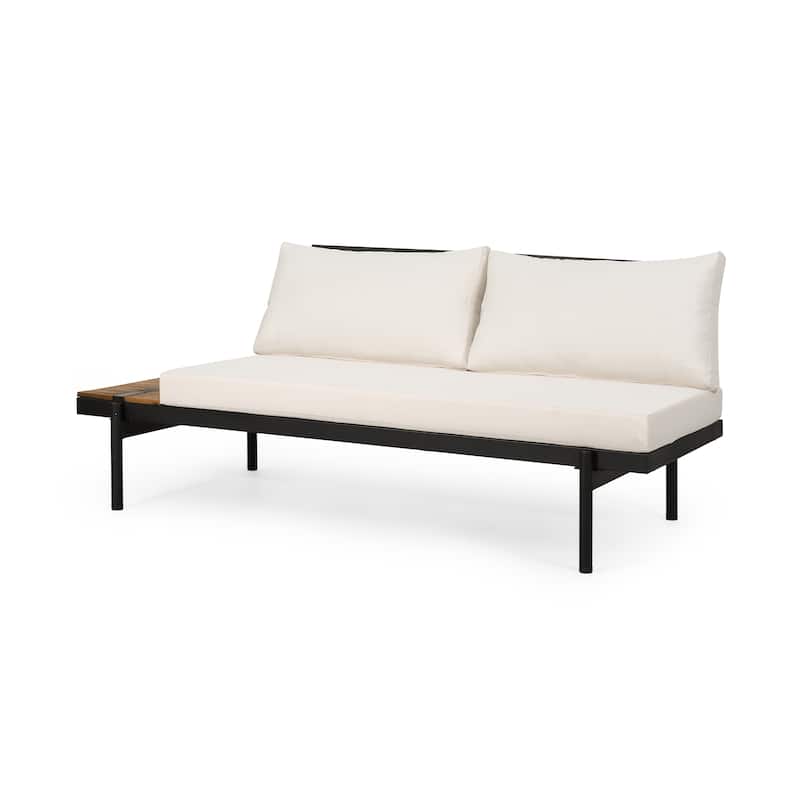 Roomfitters Outdoor 2 Seater Sofa with Cushions and Side Table, Left/Right Facing Sectional, Beige - Cream - Left