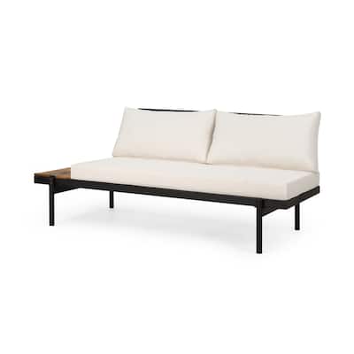Roomfitters Outdoor 2 Seater Sofa with Cushions and Side Table, Left/Right Facing Sectional, Beige