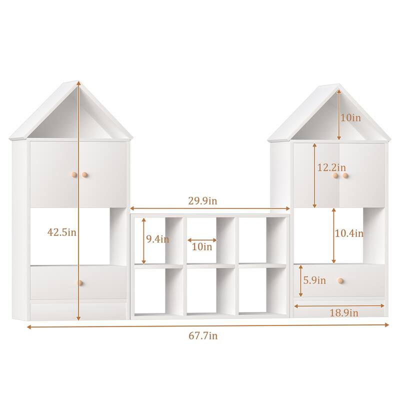 MVersatile Kids Bookshelf House Shape Toy Organizer for Bedroom Playroom