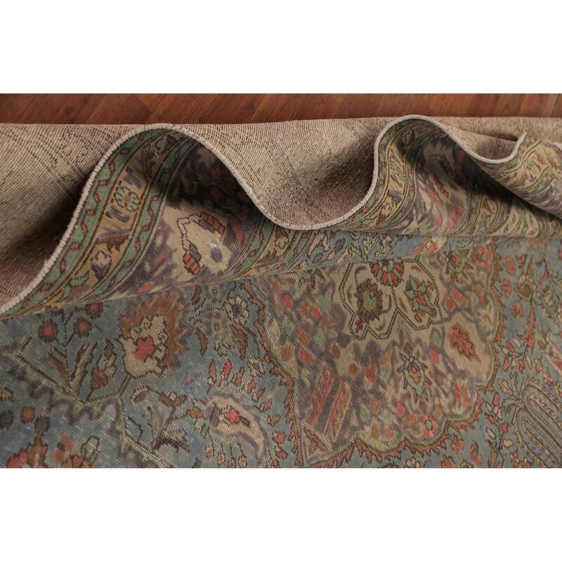 Light Blue Tabriz Persian Area Rug Hand-Knotted Floral Wool Carpet - 8'1"x 11'5"