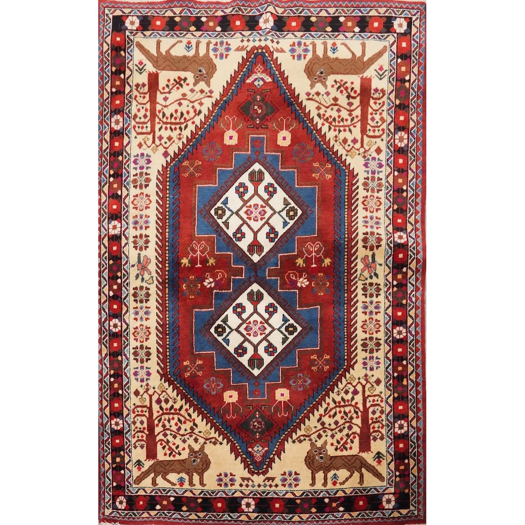 Hand Knotted Oriental 100% Wool Carpet Traditional Medallion Red Ardebil Area Rug - 4' 11'' X 3' 7''