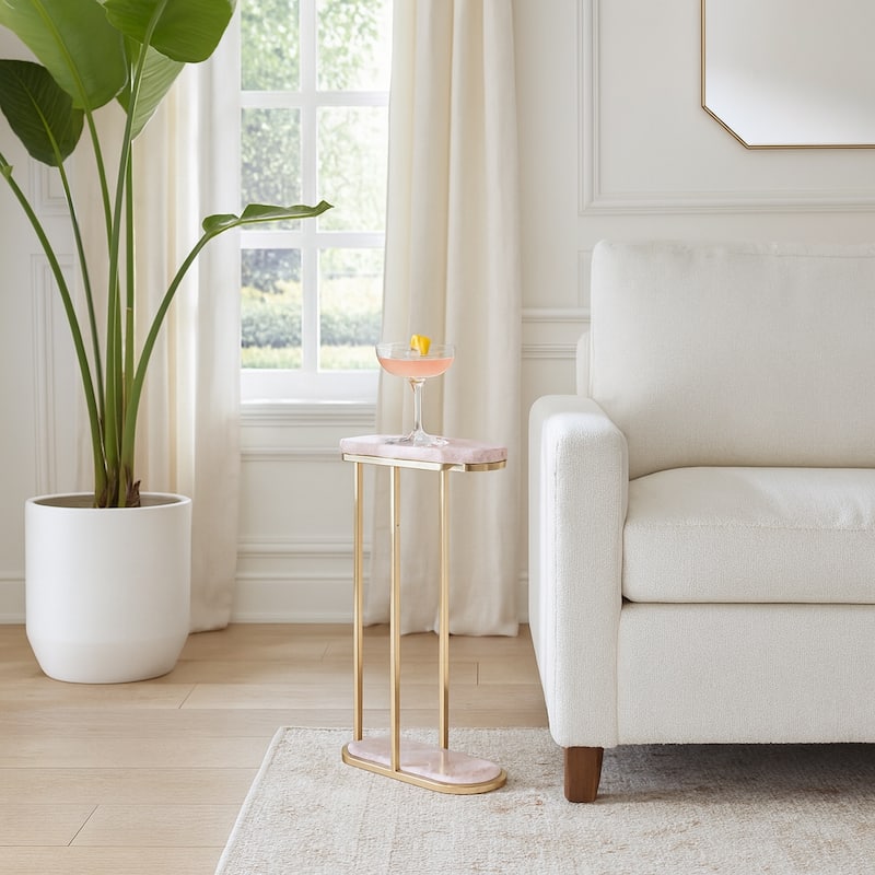 Quartz Side Table Elegant Narrow for Home Decor Accent - 24" Pink - 24.0" - Marble - 24.0" - Pink