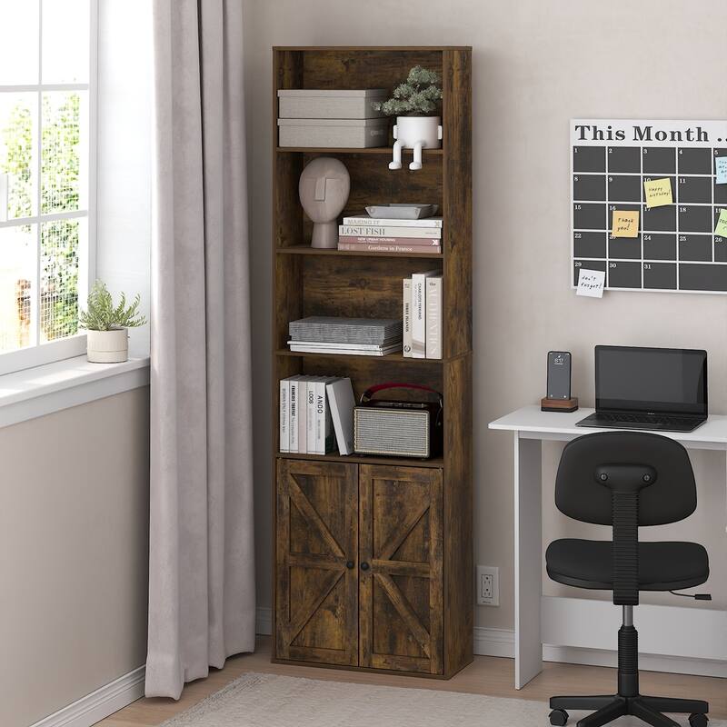 71.26 in. Tall Pine Wood 6-Shelf Bookcase