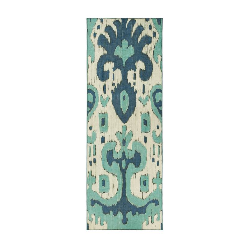 My Magic Carpet Machine Washable Rug Ochre Ikat Steel Blue