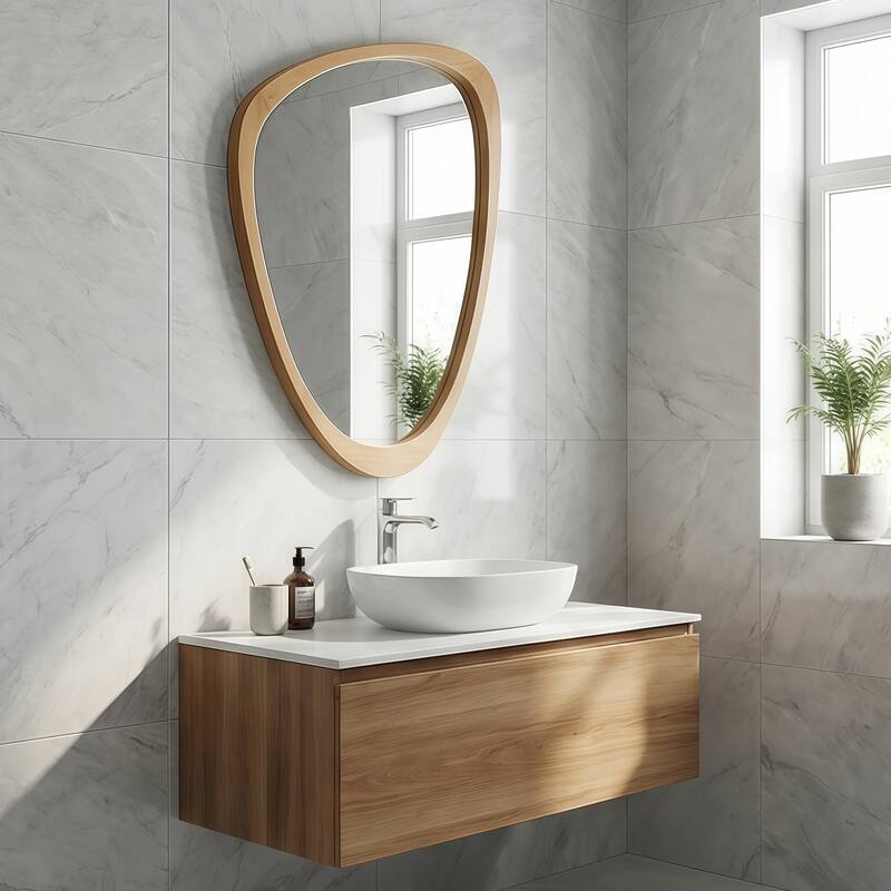 20"x30" Irregular Solid Wood Frame Decorative Mirror,For Bedroom, Bathroom, Living Room, Entryway