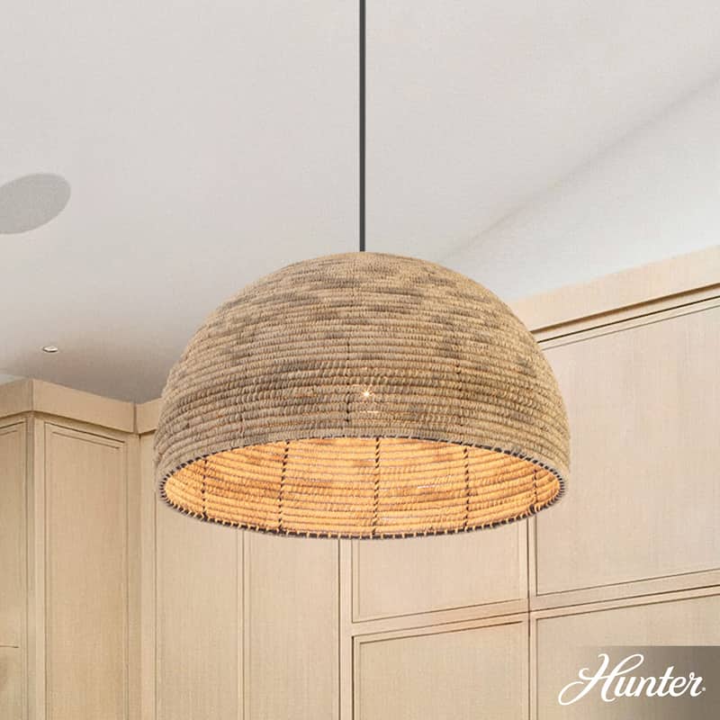 Hunter Hillmount Natural 1 Light Pendant - Transitional, Boho - Kitchen, Dining Room, Entryway - Matte Black
