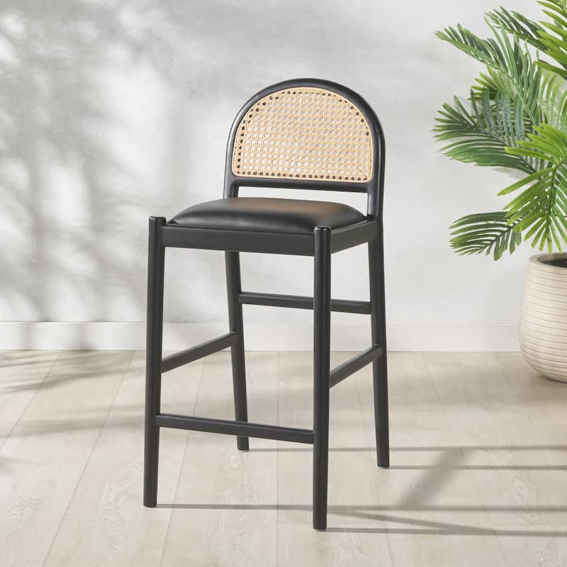 SAFAVIEH Couture Laylie Rattan And Leather 26-inch Counter Stool - 16"W x 20"D x 37"H