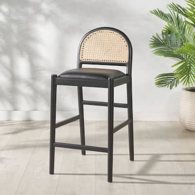 SAFAVIEH Couture Laylie Rattan And Leather 26-inch Counter Stool - 16"W x 20"D x 37"H
