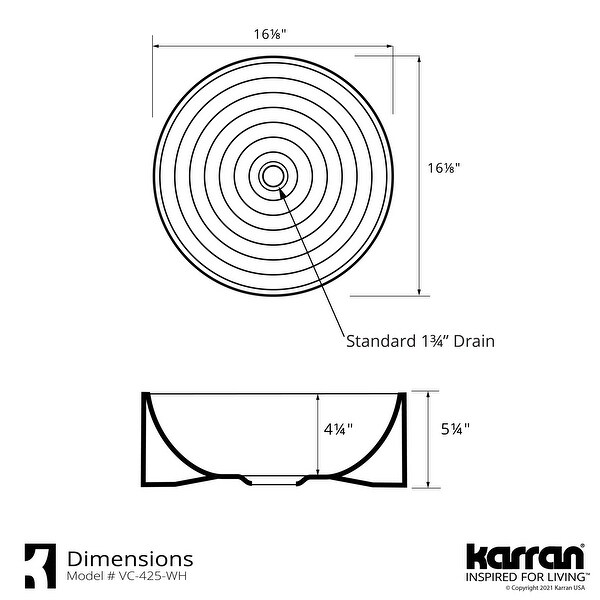 Karran VC-425-WH Valera 16" Vitreous China Vessel Bathroom Sink in White