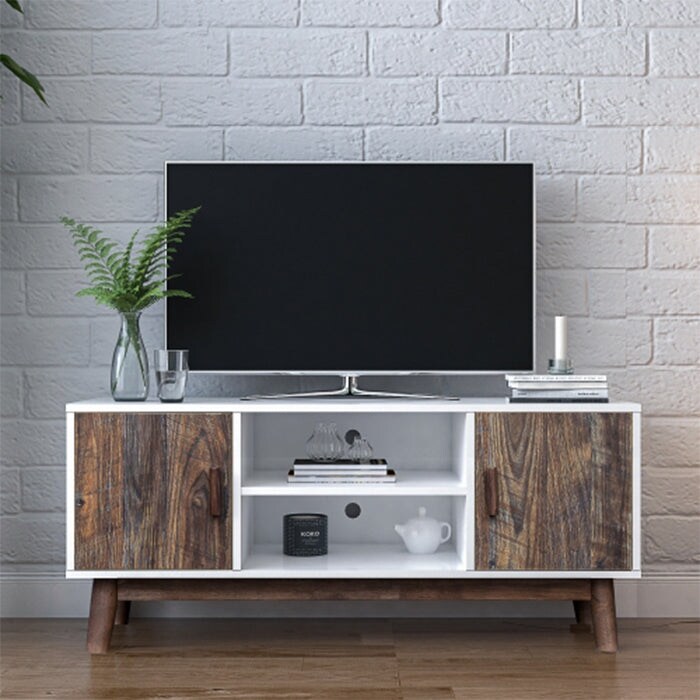 TV Stand Wood Cabinet White Entertainment Center Media Console Shelves Doors 43" 