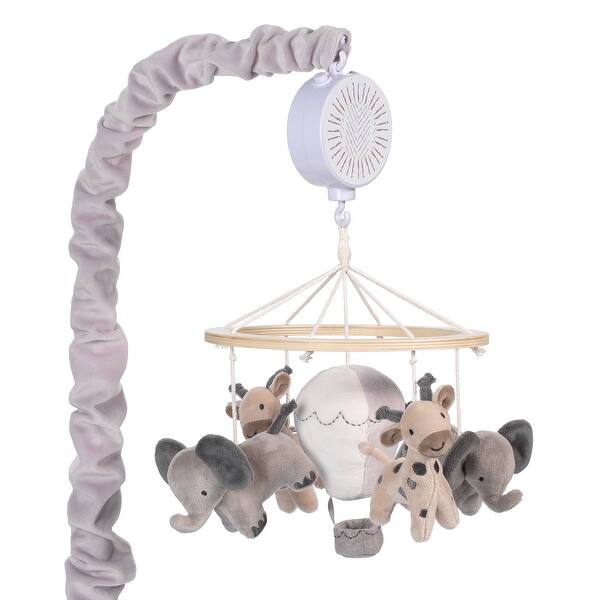 slide 2 of 5, Lambs & Ivy Linen Safari Musical Elephant/Giraffe Baby Crib Mobile