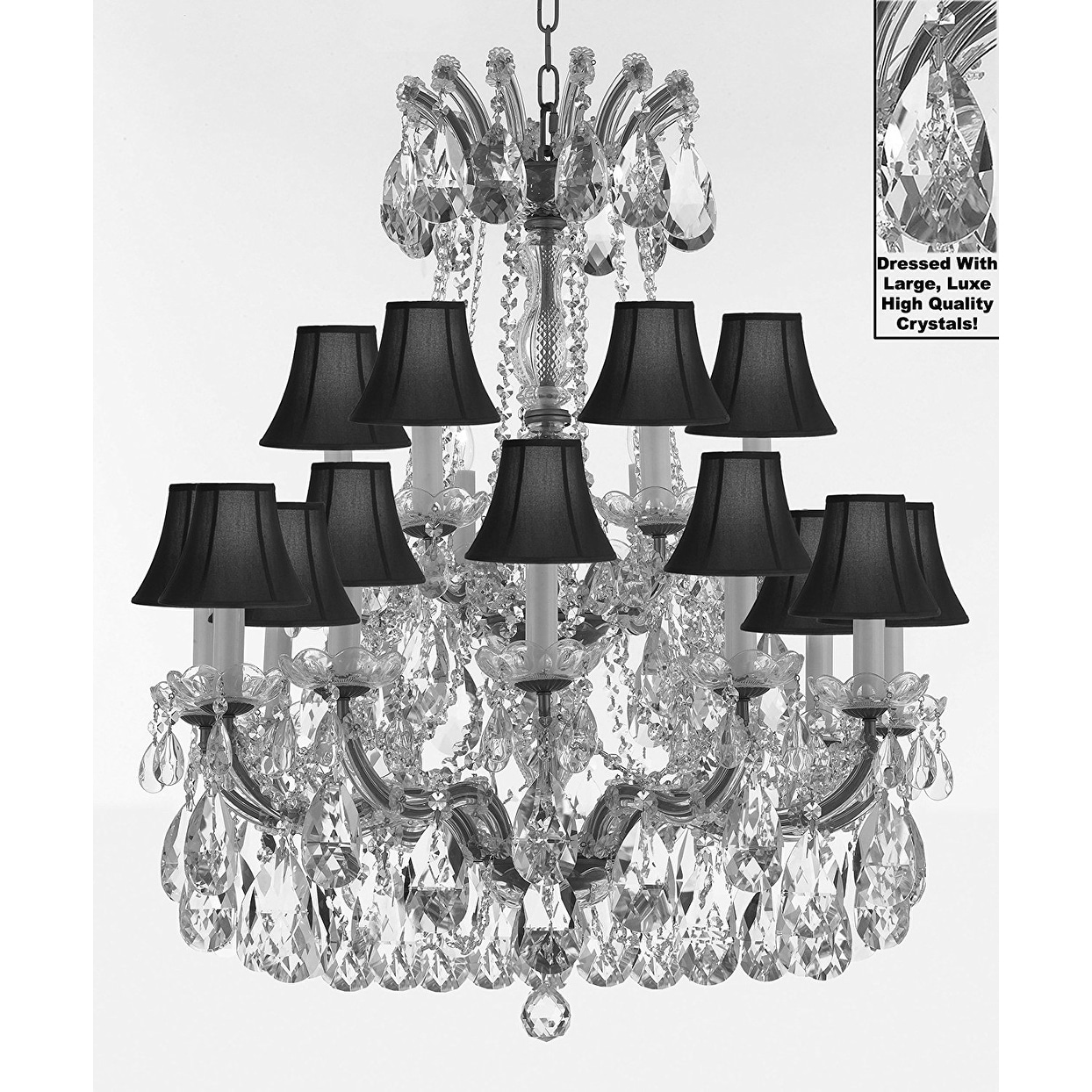 Swarovski Crystal Trimmed Maria Theresa Chandelier Dressed with Large, Luxe Crystals With BlackShades - Chandeliers For Bedrooms by Overstock.com