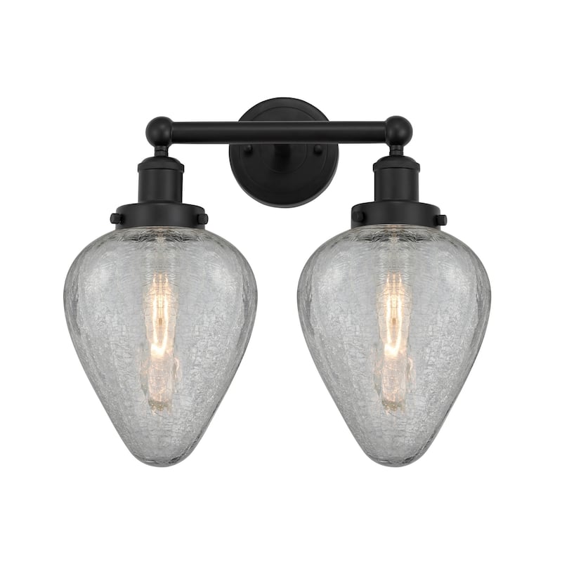 Innovations Lighting 616-2W-12-15 Geneseo Vanity Geneseo 2 Light 15" - Matte Black / Clear Crackle